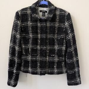 Body by Victoria Wool Blend Boucle Tweed Plaid Blazer Coat sz 10